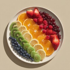 Vibrant Rainbow Fruit Plate for Healthy Eating Inspiration. Balance, nourishment, and the natural spectrum of vitamins.