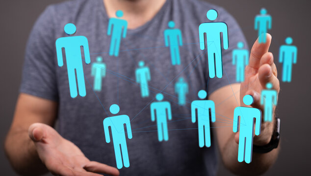 Abstract image representing communication, network, community, business connection and social networking. The hand holds a collection of connect