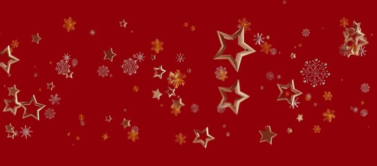 Christmas background with golden stars and snowflakes on a red background, perfect for holiday season.