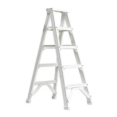 Isolated white stepladder with five steps against black backdrop