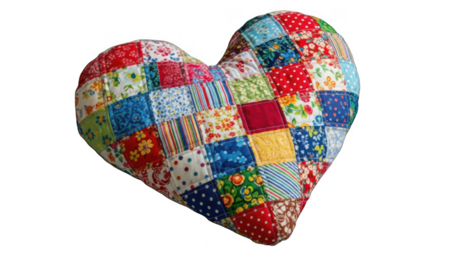 Colorful patchwork heart craft handmade textile art symbol of love and affection
