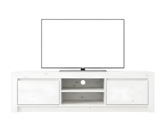 Modern white tv stand with flat screen television isolated on transparent background