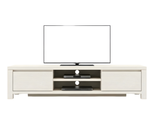 White tv stand with media consoles isolated on transparent background