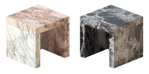 Isometric View of Marble Stools Displaying Textures and Minimalist Design