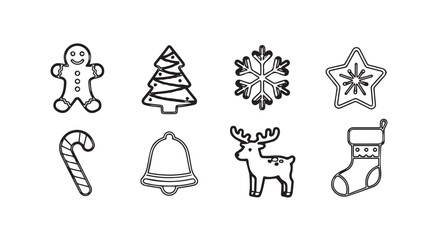 Collection of festive christmas ornaments in a charming hand drawn silhouette style