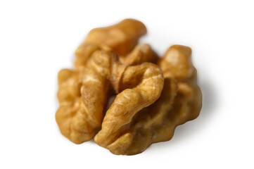 Peeled Walnut on Clean White Background Macro