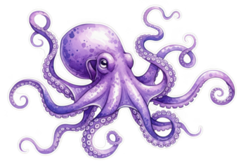 Vibrant purple octopus with glowing tentacles underwater fantasy art illustration