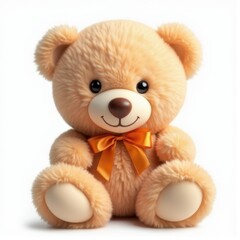 Fototapeta premium Cute Fluffy Teddy Bear with Orange Bow Isolated on White Background