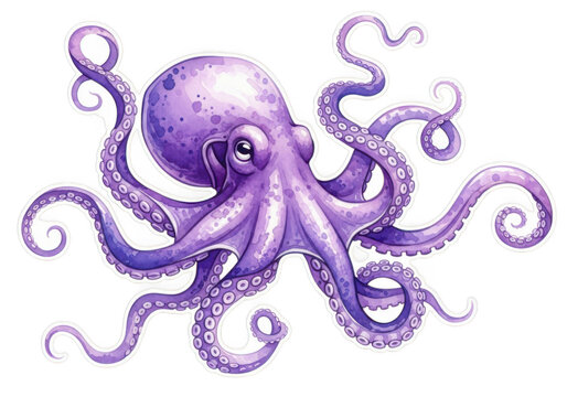 Vibrant purple octopus with glowing tentacles underwater fantasy art illustration
