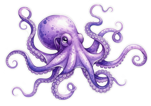 Vibrant purple octopus with glowing tentacles underwater fantasy art illustration