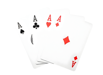 Four aces playing cards isolated on transparent background