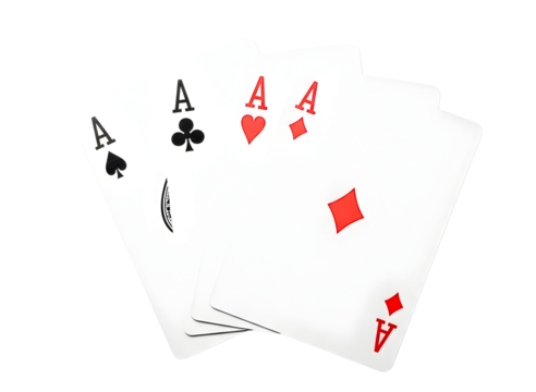 Four aces playing cards isolated on transparent background
