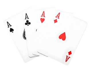 Four aces playing cards isolated on transparent background