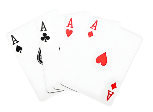 Four aces playing cards isolated on transparent background