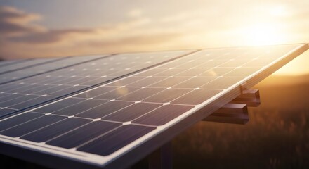 Sustainable Energy Concept – A glowing solar panel under warm sunlight, symbolizing clean renewable power.