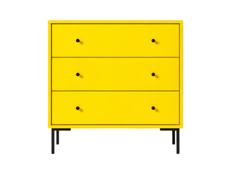 Bright yellow modern chest of drawers isolated on transparent background