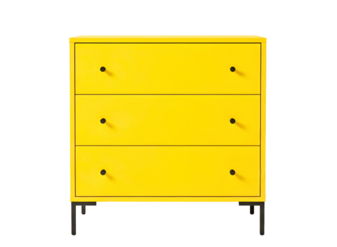 Bright yellow modern chest of drawers isolated on transparent background - Powered by Adobe