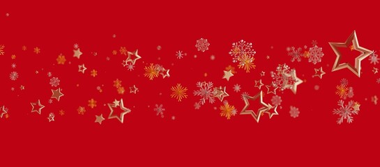 Christmas background with golden stars and snowflakes on a bright red background. Perfect for holiday greetings and festive designs.