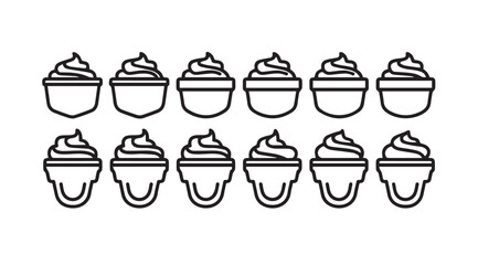 Collection of ice cream cone silhouettes in a simple outline style silhouette