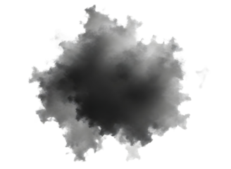 Dark grey smoke explosion isolated on transparent background