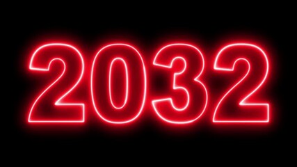 2032 Happy new year concept  animation  Animated text with sparkling effects. Greeting inscription with alpha channel background.