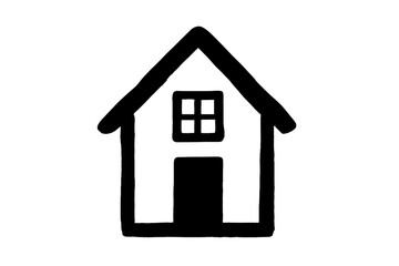 Simple black and white hand drawn house symbol representing home and property