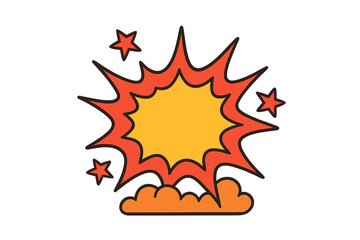 Vibrant comic book style explosion burst graphic featuring stars and smoke cloud