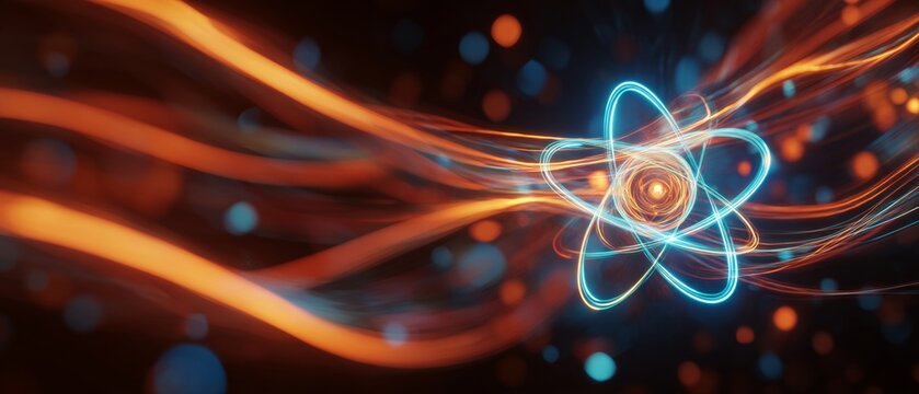 Unveiling atomic artistry: innovative designs for modern research. Signal beams. Futuristic atom vistas: integrating ai with scientific vision. Network signals. Social networking.