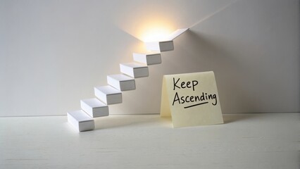 Creative Paper Staircase with Inspiring Message Encouraging Personal Growth and Motivation in Minimalistic Design