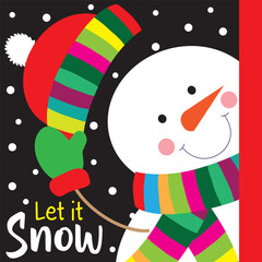 Cute snowman with let it snow text for Christmas card, gift bag or box design

