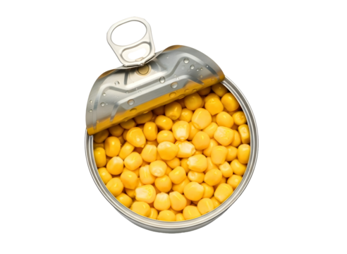 Open tin can filled with chickpeas isolated on transparent background