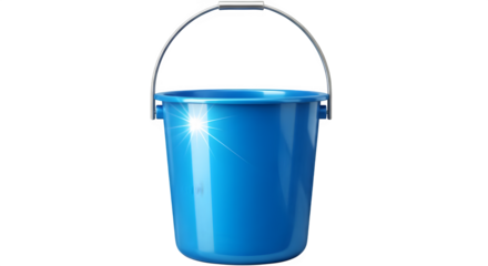 Vibrant blue bucket with shiny metallic handle ready for cleaning, gardening, or household chores, versatile container for any use
