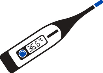 vector of digital thermometer. Digital Thermometer Displaying a Fever Temperature Degrees Celsius.Digital thermometer showing slightly elevated temperature indicating a health concern
