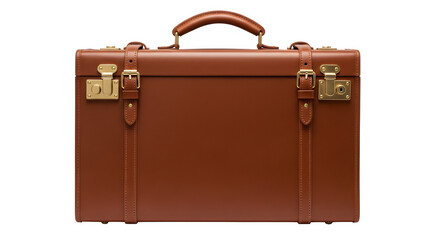 Sophisticated handcrafted brown leather briefcase with exquisite golden hardware, ideal for the discerning professional and luxury travel
