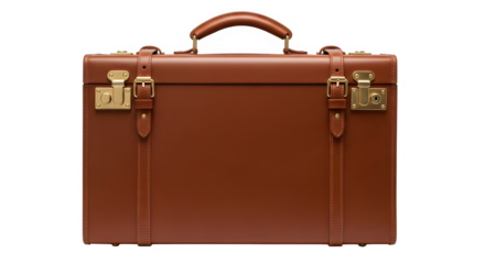 Sophisticated handcrafted brown leather briefcase with exquisite golden hardware, ideal for the discerning professional and luxury travel