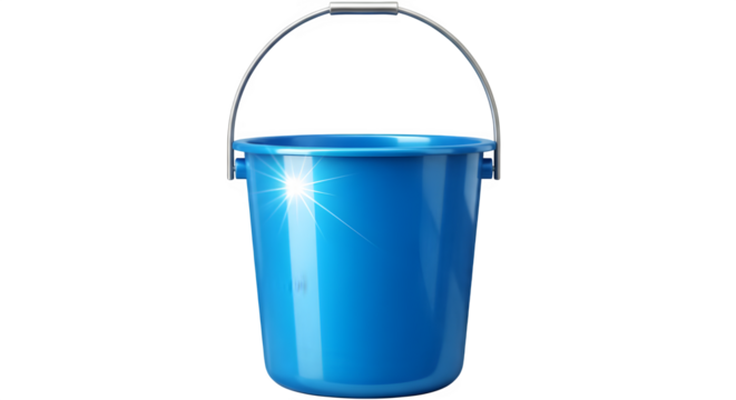 Vibrant blue bucket with shiny metallic handle ready for cleaning, gardening, or household chores, versatile container for any use