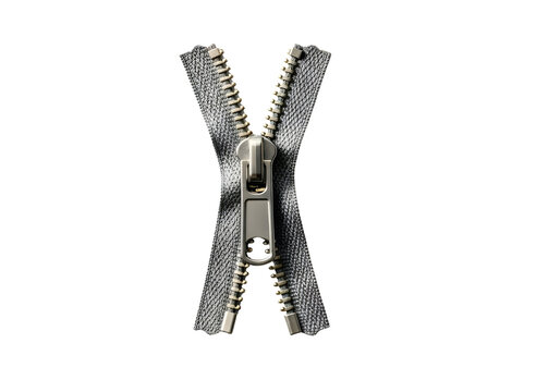 Metal zipper fastener with fabric teeth isolated on transparent background