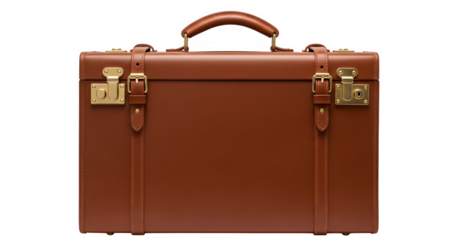 Sophisticated handcrafted brown leather briefcase with exquisite golden hardware, ideal for the discerning professional and luxury travel