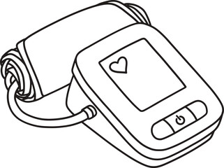 Digital Blood Pressure machine line art vector on white. illustration of a digital blood pressure monitor. 