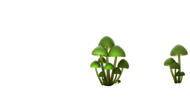 Vivid Green Mushroom Cluster Against Transparent Backdrop in a Studio Shot With Sharp Focus and Natural Lighting