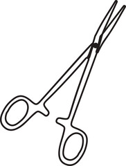 Medical clamp scissor isolated on white background. surgical hemostatic forceps. surgical scissors. 