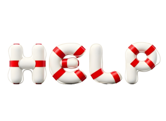 The word help formed by life preserver rings isolated on transparent background