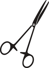 Silhouette of Medical clamp scissor on white. surgical hemostatic forceps. Surgical instruments. surgical scissors. 