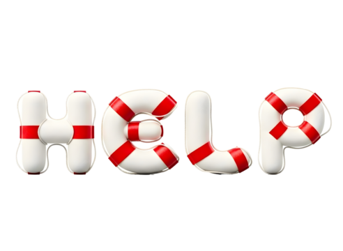The word help formed by life preserver rings isolated on transparent background - Powered by Adobe