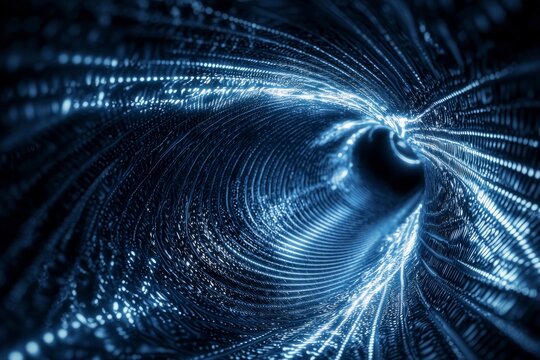Blue spiral design on a black background creating a modern abstract visual effect - Powered by Adobe