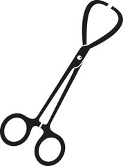 Surgical forceps Silhouette. Solid Black icon of Surgical Forceps. Stainless steel surgical forceps with serrated jaws. A vital tool in medical procedures. 