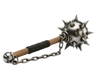 Medieval spiked mace weapon isolated on transparent background