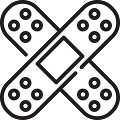 Line art vector of Two Medical adhesive. Outline of two crossed adhesive bandages symbolizing healing and medical care. Two adhesive bandages crossed in an X shape. 