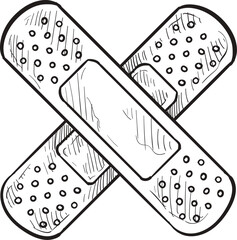 vector of Two Medical adhesive. Hand drawn Illustration of two crossed adhesive bandages symbolizing healing and medical care.  
