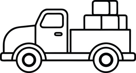 Simple Line Art Illustration of a Vintage Pickup Truck Loaded with Boxes